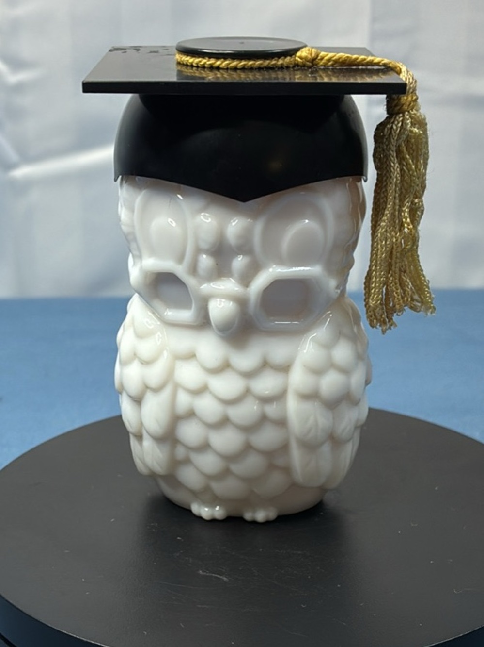 Avon White Owl Lotion/Body Bottle with Black Graduation Cap and Gold Tassel